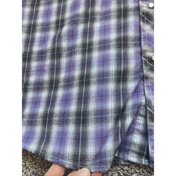 Wrangler Men’s Purple Black Plaid Pearl Snap Short Sleeve Shirt Size 2XL - Picture 2 of 7